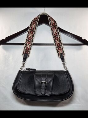 No Boundaries Black Shoulder Bag with Patterned Woven Strap